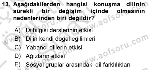 Türkçe Ses Bilgisi Dersi 2021 - 2022 Yılı Yaz Okulu Sınav Soruları 13. Soru