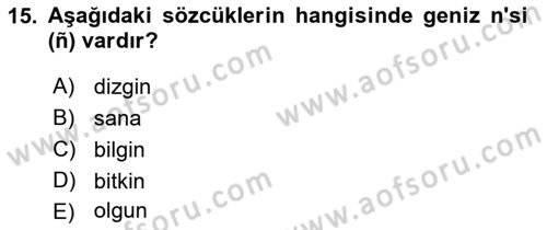 Türkçe Ses Bilgisi Dersi 2021 - 2022 Yılı Yaz Okulu Sınav Soruları 15. Soru