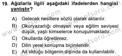 Türkçe Ses Bilgisi Dersi 2021 - 2022 Yılı Yaz Okulu Sınav Soruları 19. Soru