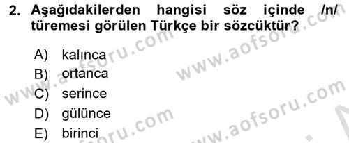 Türkçe Ses Bilgisi Dersi 2021 - 2022 Yılı Yaz Okulu Sınav Soruları 2. Soru