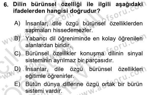 Türkçe Ses Bilgisi Dersi 2021 - 2022 Yılı Yaz Okulu Sınav Soruları 6. Soru