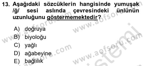 Türkçe Ses Bilgisi Dersi 2022 - 2023 Yılı (Vize) Ara Sınavı 13. Soru