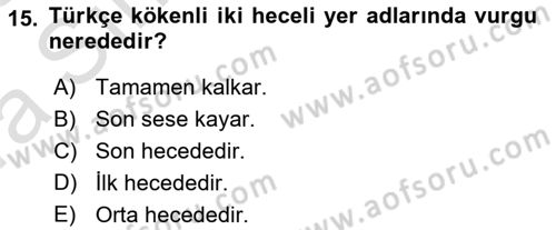 Türkçe Ses Bilgisi Dersi 2022 - 2023 Yılı (Vize) Ara Sınavı 15. Soru