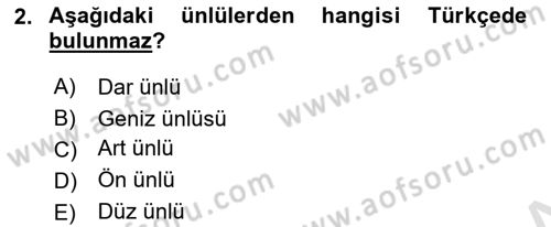 Türkçe Ses Bilgisi Dersi 2022 - 2023 Yılı (Vize) Ara Sınavı 2. Soru