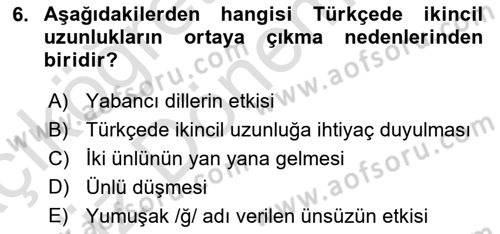 Türkçe Ses Bilgisi Dersi 2022 - 2023 Yılı (Vize) Ara Sınavı 6. Soru