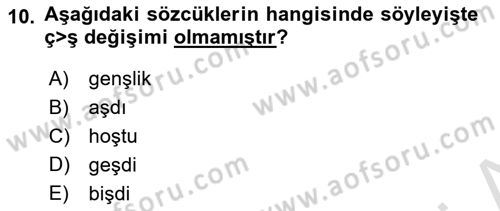 Türkçe Ses Bilgisi Dersi 2022 - 2023 Yılı (Final) Dönem Sonu Sınavı 10. Soru