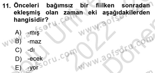 Türkçe Ses Bilgisi Dersi 2022 - 2023 Yılı (Final) Dönem Sonu Sınavı 11. Soru