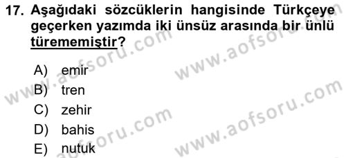 Türkçe Ses Bilgisi Dersi 2022 - 2023 Yılı (Final) Dönem Sonu Sınavı 17. Soru