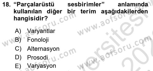 Türkçe Ses Bilgisi Dersi 2022 - 2023 Yılı (Final) Dönem Sonu Sınavı 18. Soru