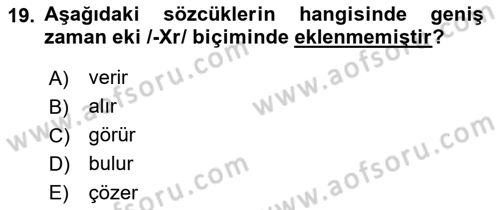 Türkçe Ses Bilgisi Dersi 2022 - 2023 Yılı (Final) Dönem Sonu Sınavı 19. Soru