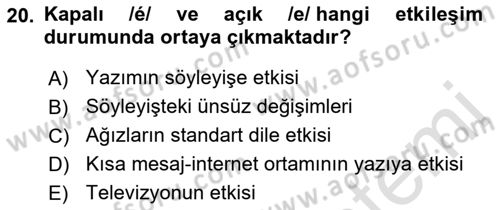 Türkçe Ses Bilgisi Dersi 2022 - 2023 Yılı (Final) Dönem Sonu Sınavı 20. Soru