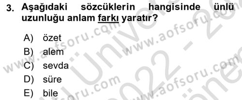 Türkçe Ses Bilgisi Dersi 2022 - 2023 Yılı (Final) Dönem Sonu Sınavı 3. Soru