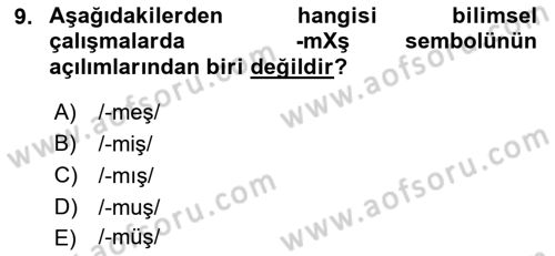 Türkçe Ses Bilgisi Dersi 2022 - 2023 Yılı (Final) Dönem Sonu Sınavı 9. Soru