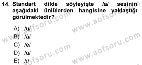 Türkçe Ses Bilgisi Dersi 2022 - 2023 Yılı Yaz Okulu Sınav Soruları 14. Soru