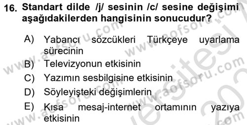 Türkçe Ses Bilgisi Dersi 2022 - 2023 Yılı Yaz Okulu Sınav Soruları 16. Soru