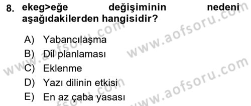 Türkçe Ses Bilgisi Dersi 2022 - 2023 Yılı Yaz Okulu Sınav Soruları 8. Soru