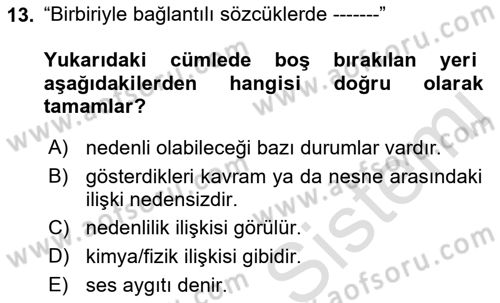 Türkçe Ses Bilgisi Dersi 2023 - 2024 Yılı (Vize) Ara Sınavı 13. Soru