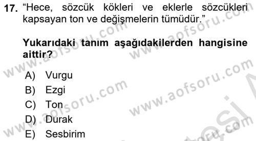 Türkçe Ses Bilgisi Dersi 2023 - 2024 Yılı (Vize) Ara Sınavı 17. Soru