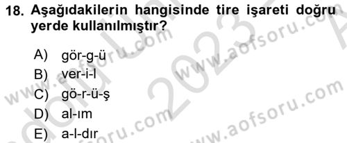 Türkçe Ses Bilgisi Dersi 2023 - 2024 Yılı (Vize) Ara Sınavı 18. Soru