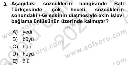 Türkçe Ses Bilgisi Dersi 2023 - 2024 Yılı (Vize) Ara Sınavı 3. Soru