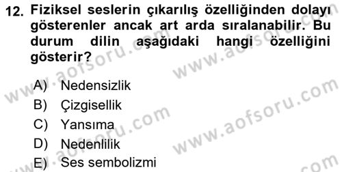 Türkçe Ses Bilgisi Dersi 2023 - 2024 Yılı (Final) Dönem Sonu Sınavı 12. Soru