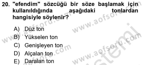 Türkçe Ses Bilgisi Dersi 2023 - 2024 Yılı (Final) Dönem Sonu Sınavı 20. Soru