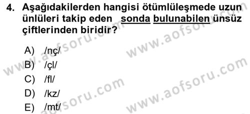 Türkçe Ses Bilgisi Dersi 2023 - 2024 Yılı (Final) Dönem Sonu Sınavı 4. Soru