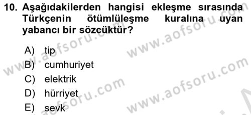 Türkçe Ses Bilgisi Dersi 2023 - 2024 Yılı Yaz Okulu Sınav Soruları 10. Soru