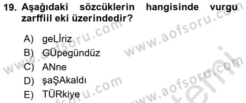 Türkçe Ses Bilgisi Dersi 2023 - 2024 Yılı Yaz Okulu Sınav Soruları 19. Soru