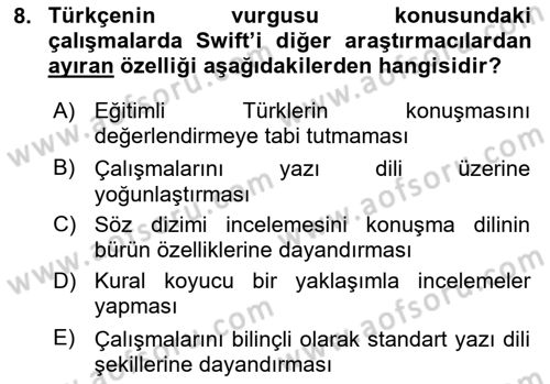 Türkçe Ses Bilgisi Dersi 2023 - 2024 Yılı Yaz Okulu Sınav Soruları 8. Soru