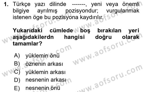 Türkçe Ses Bilgisi Dersi 2024 - 2025 Yılı (Vize) Ara Sınav Soruları 1. Soru