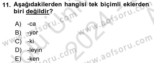 Türkçe Ses Bilgisi Dersi 2024 - 2025 Yılı (Vize) Ara Sınav Soruları 11. Soru