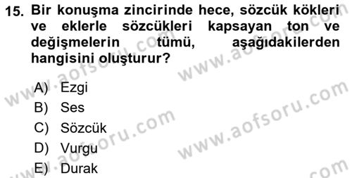 Türkçe Ses Bilgisi Dersi 2024 - 2025 Yılı (Vize) Ara Sınav Soruları 15. Soru