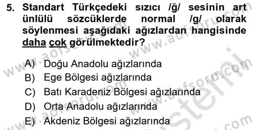 Türkçe Ses Bilgisi Dersi 2024 - 2025 Yılı (Vize) Ara Sınav Soruları 5. Soru