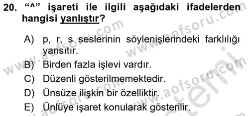 Türkçe Ses Bilgisi Dersi 2024 - 2025 Yılı (Final) Dönem Sonu Sınav Soruları 20. Soru