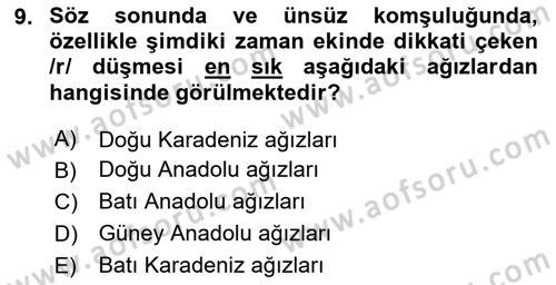 Türkçe Ses Bilgisi Dersi 2024 - 2025 Yılı (Final) Dönem Sonu Sınav Soruları 9. Soru