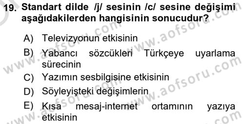 Türkçe Ses Bilgisi Dersi 2024 - 2025 Yılı Yaz Okulu Sınav Soruları 19. Soru