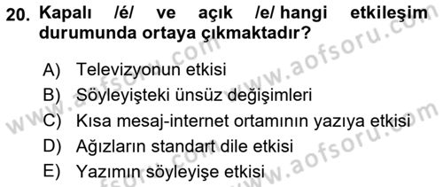 Türkçe Ses Bilgisi Dersi 2024 - 2025 Yılı Yaz Okulu Sınav Soruları 20. Soru