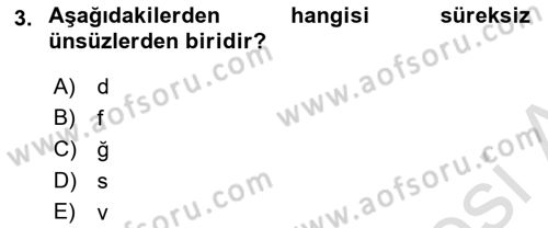 Türkçe Ses Bilgisi Dersi 2024 - 2025 Yılı Yaz Okulu Sınav Soruları 3. Soru