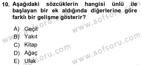 Türkçe Ses Bilgisi Dersi 2025 - 2026 Yılı (Vize) Ara Sınav Soruları 10. Soru