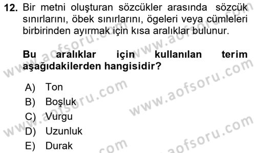 Türkçe Ses Bilgisi Dersi 2025 - 2026 Yılı (Vize) Ara Sınav Soruları 12. Soru