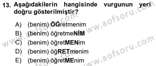 Türkçe Ses Bilgisi Dersi 2025 - 2026 Yılı (Vize) Ara Sınav Soruları 13. Soru