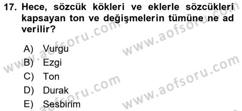 Türkçe Ses Bilgisi Dersi 2025 - 2026 Yılı (Vize) Ara Sınav Soruları 17. Soru