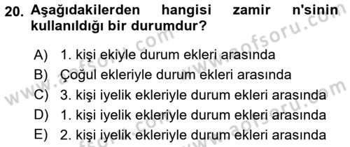 Türkçe Ses Bilgisi Dersi 2025 - 2026 Yılı (Vize) Ara Sınav Soruları 20. Soru