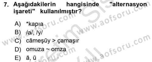 Türkçe Ses Bilgisi Dersi 2025 - 2026 Yılı (Vize) Ara Sınav Soruları 7. Soru
