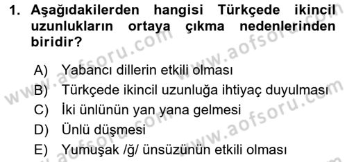 Türkçe Ses Bilgisi Dersi 2025 - 2026 Yılı (Final) Dönem Sonu Sınav Soruları 1. Soru
