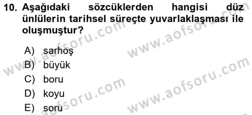 Türkçe Ses Bilgisi Dersi 2025 - 2026 Yılı (Final) Dönem Sonu Sınav Soruları 10. Soru