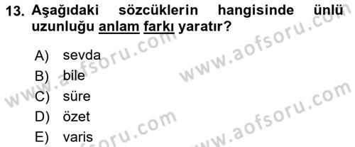 Türkçe Ses Bilgisi Dersi 2025 - 2026 Yılı (Final) Dönem Sonu Sınav Soruları 13. Soru