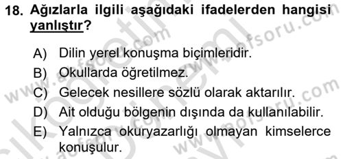 Türkçe Ses Bilgisi Dersi 2025 - 2026 Yılı (Final) Dönem Sonu Sınav Soruları 18. Soru