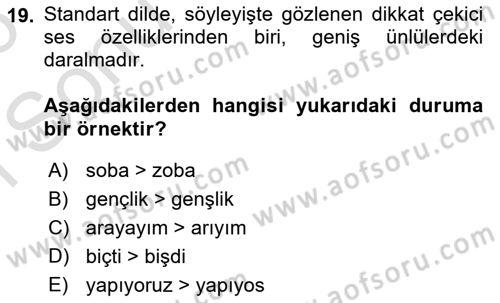 Türkçe Ses Bilgisi Dersi 2025 - 2026 Yılı (Final) Dönem Sonu Sınav Soruları 19. Soru